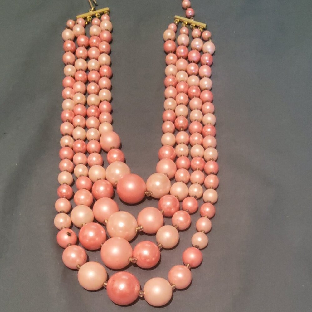 VINTAGE PINK 4 STRAND NECKLACE  BY MAKER JAPAN  SALE